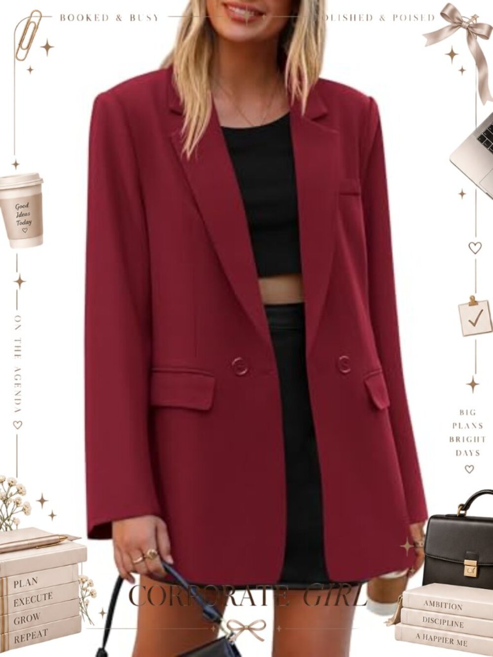 PRETTYGARDEN Women's Double Breasted Notch Lapel Blazer Business Casual Pockets